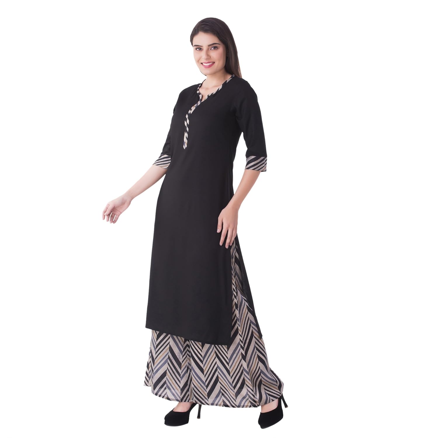 khushal women's cotton kurti with palazzo (black)