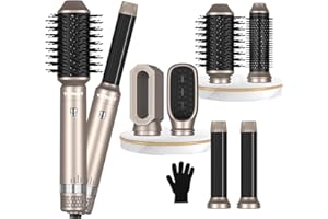 Yitrust Hair Dryer Brush 6 in 1 Hair Styler 60000RPM Hot Air Brush with 1000W Negative Ionic Blow Dryer,Left&Right Auto Wrap Curling iron,3 Temp Volumizer Blow Brush,Rotating Thermal Brush,Gold