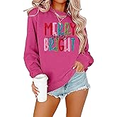 Merry Christmas Sweatshirts Women Merry And Bright Christmas Pullover Top Chenille Patch Letter Printed Xmas Gifts Top