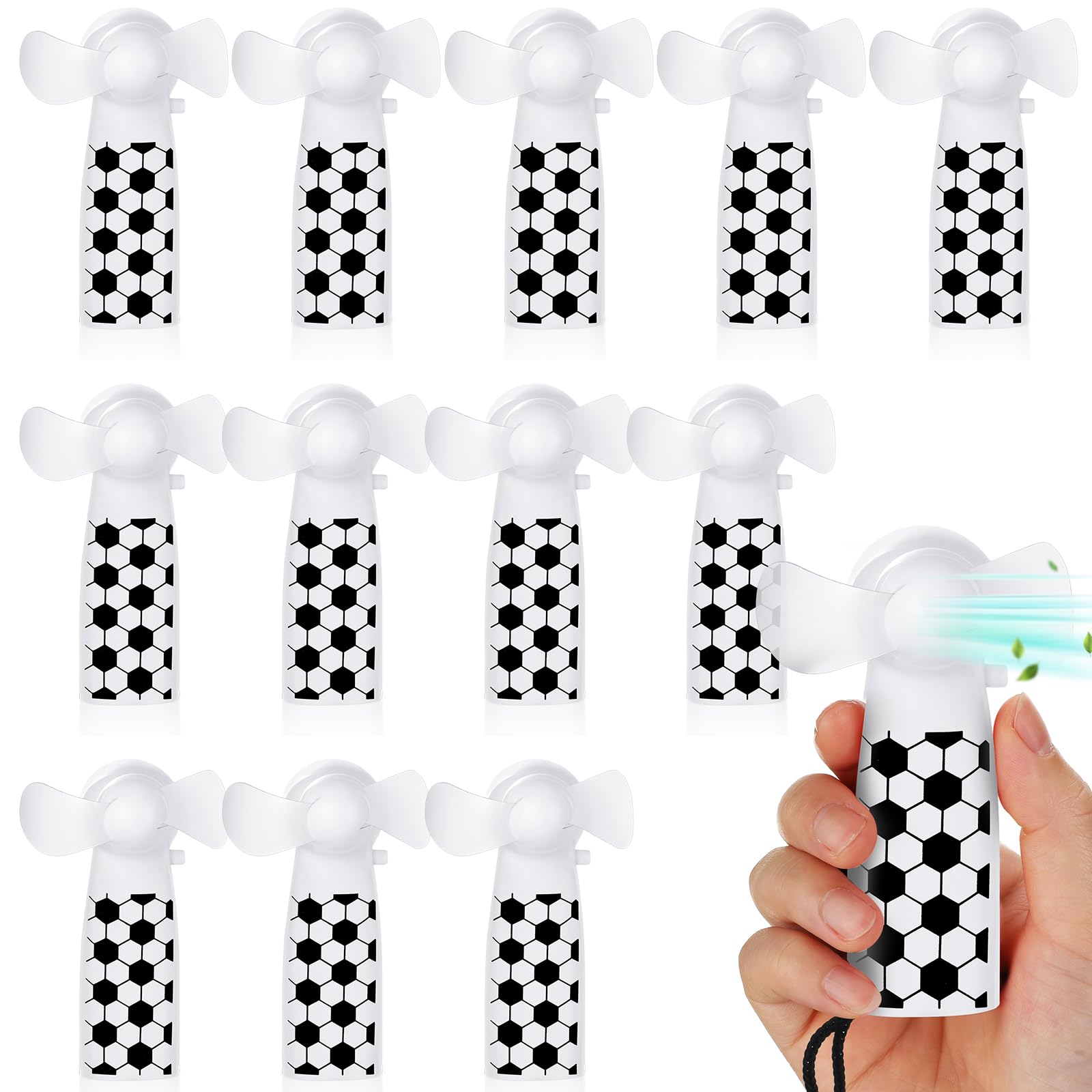 Photo 1 of Riakrum 12 Pcs Mini Soccer Electric Portable Fan Bulk with Lanyards Powerful Personal Soccer Handheld Fan for Summer Sport Team Gift Sport Party, Battery Not Includ(Black White)