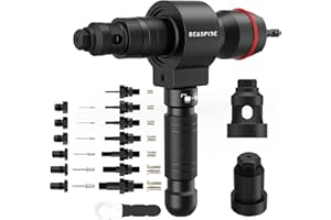 Beaspire Cordless Drill Electric Rivet Gun Adapter, 2-in-1 Rivet Nut Adapter Kit with 7 Metric Mandrels, and 6 Sizes of Rivet Heads, 65Pcs Assorted Rivet Nuts, Carrying Case