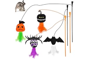 Lepawit 4 Pack Halloween Cat Wand Toys Interactive Cat Teaser Toy with Bells Feather Toy with Catnip Accessories Funny Cat Toys for Indoor Cats & Kitten