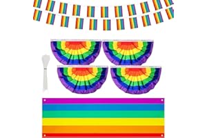 RGQSUN 6 Pieces Gay Pride Party Decorations, Rainbow Pride Bunting Flags, 1.5x3 Ft Pride Pleated Fan Flag with LGBT Pride Flag Banner, Progress Pride Flags for Rainbow Pride, Gay Pride, Parades Decor