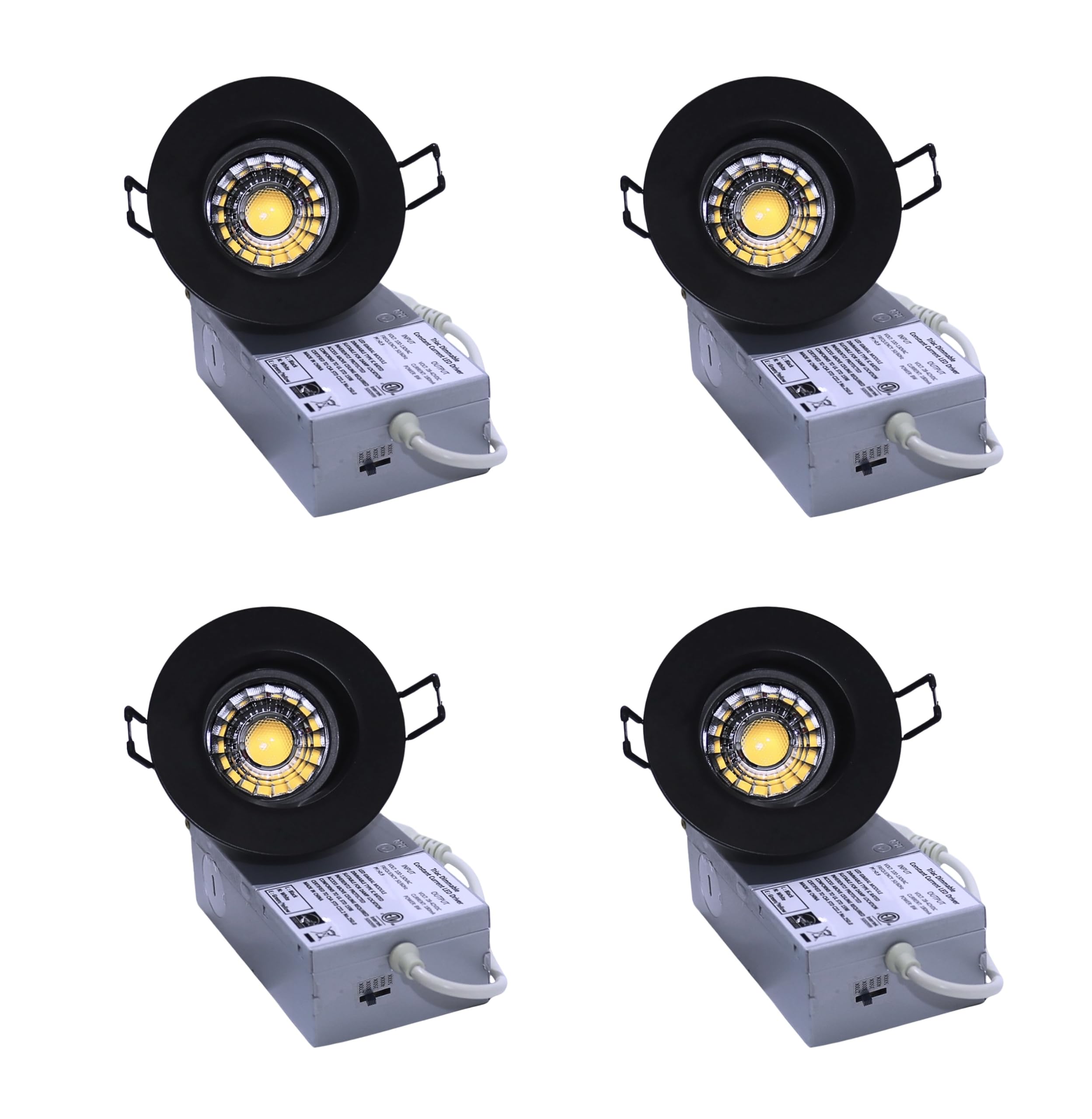 Photo 1 of YUURTA 3-Inch 8W Black Recessed Ceiling 360° Rotation LED Eyeball Gimbal Downlight (Pot Light) 120V Dimmable ETL Listed IC Rated Color Selectable: 2700K/3000K/3500K/4000K/5000K (5CCT, 4-Pack)