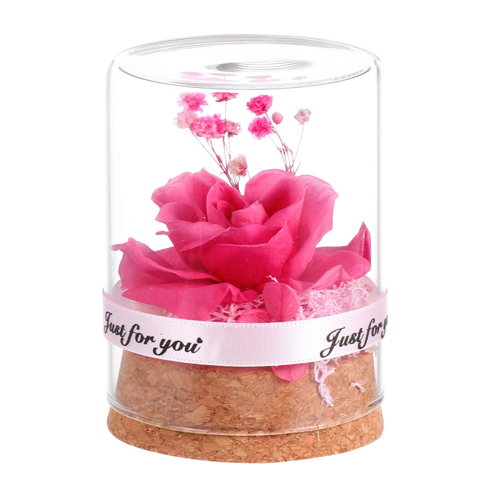 Preserved Flower In Glass Dome Everlasting Forever Handmade Flower Artificial Flower Bonquets Valentines Day Gifts Pink