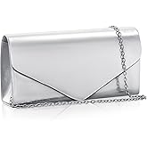 Toptime Evening Bag Clutch Purse for Women, Silver Formal Handbag with Crossbody Chain, Glittery Purse for Wedding Porm