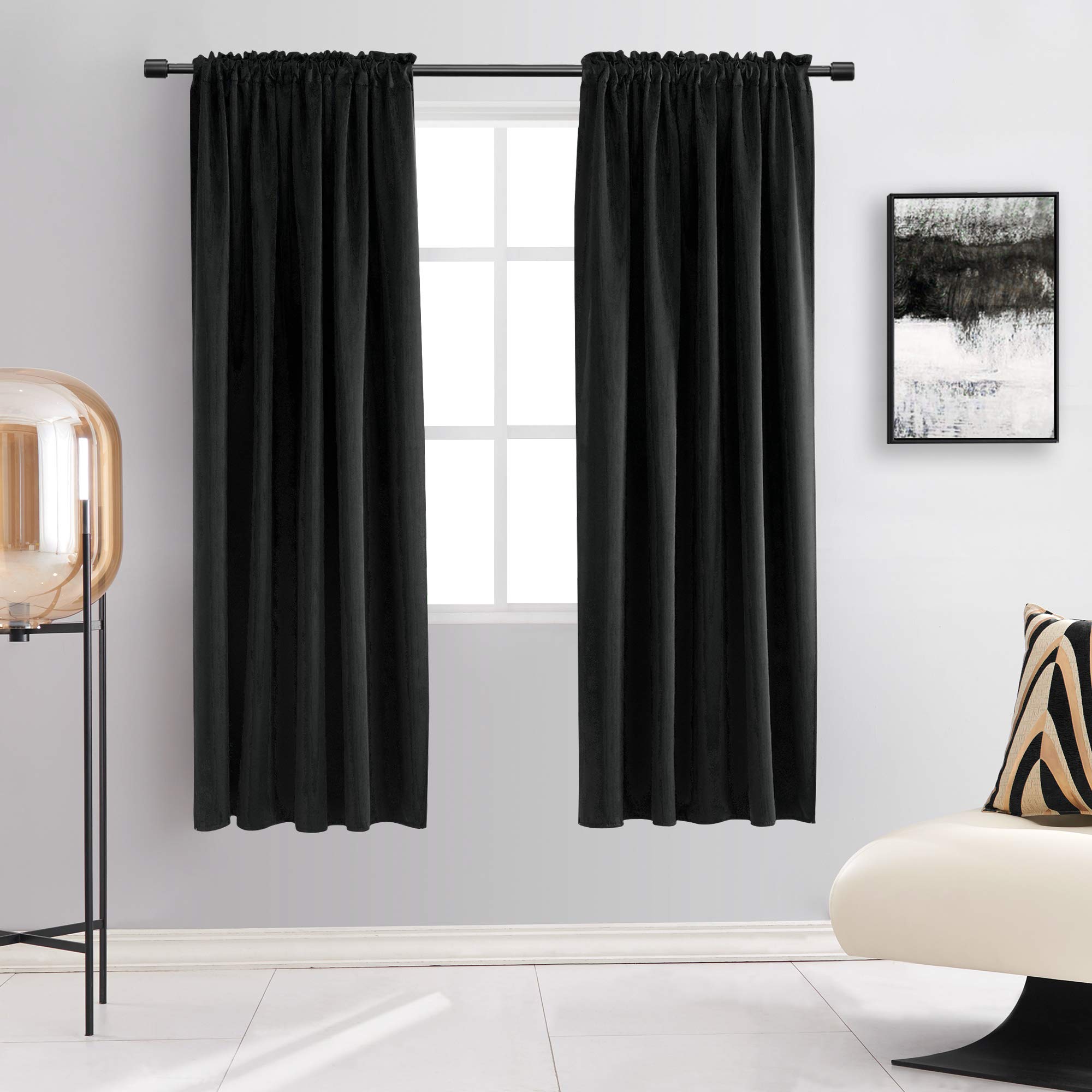DONREN 99% Blackout Curtain Panels for Bedroom - Thermal Insulated Room Darkening Curtains for Living Room, 2 Window Curtain Panels (52 x 63 Inch,Black)