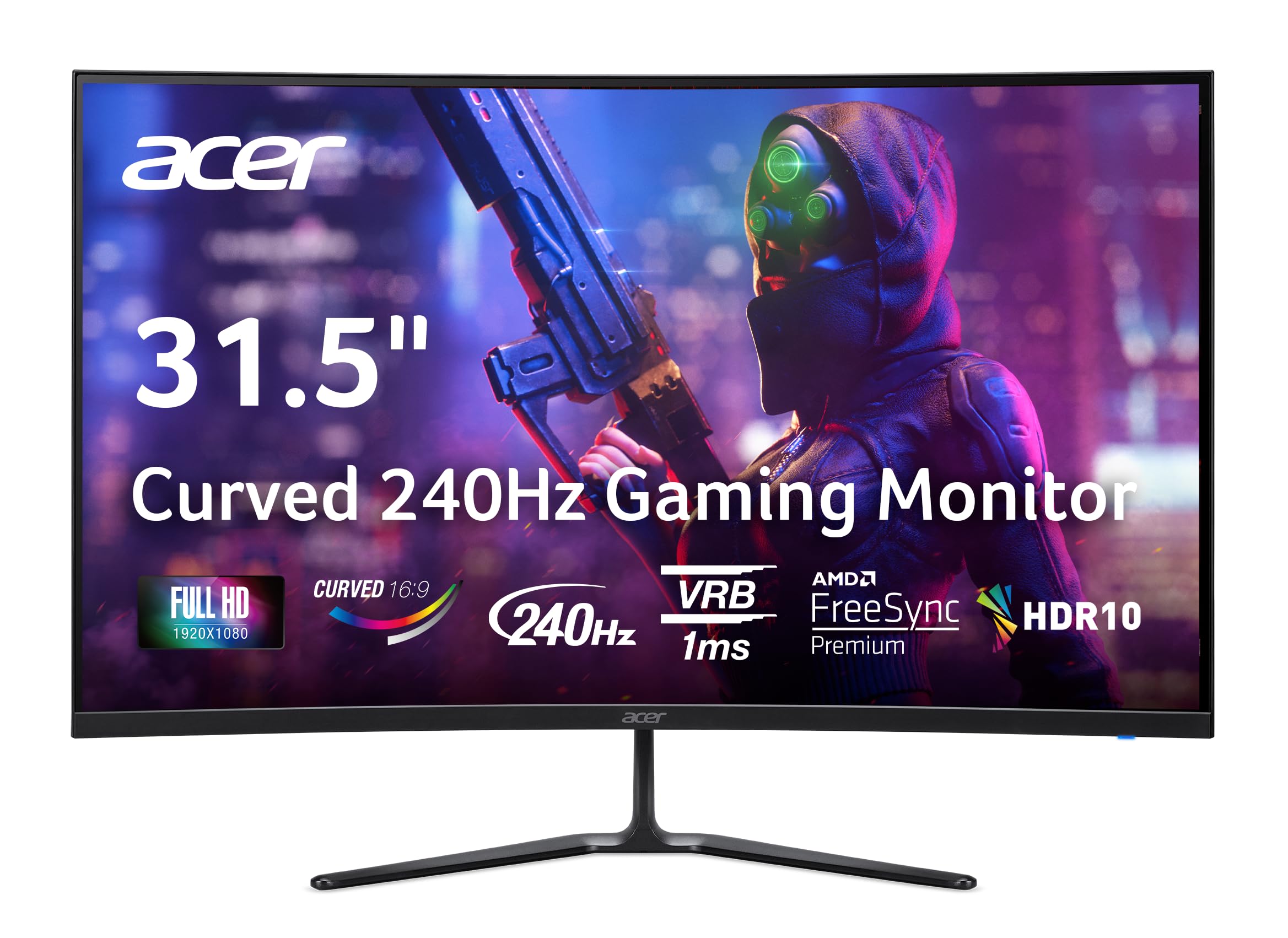 acer Nitro 31.5” Gaming Monitor | Full HD 1920 x 1080 | 1500R 16:9 Curved | AMD FreeSync Premium | 240Hz Refresh Rate | 1ms (VRB) | 1 x Display Port 1.4 & 2 x HDMI 2.1 Ports | ED320Q W0biip