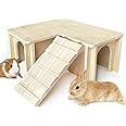 Chngeary Guinea Pig Hideout and House: Multi Chamber Wooden Guinea Pig Castle with Ladder, Cage Accessories for Chinchilla Dwarf Rabbits Hamster Bunny and Others