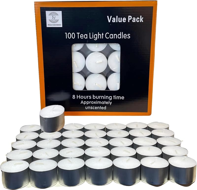 Requisite Needs 100 Tea Light Candles 8 Hour Burn Time White Unscented
