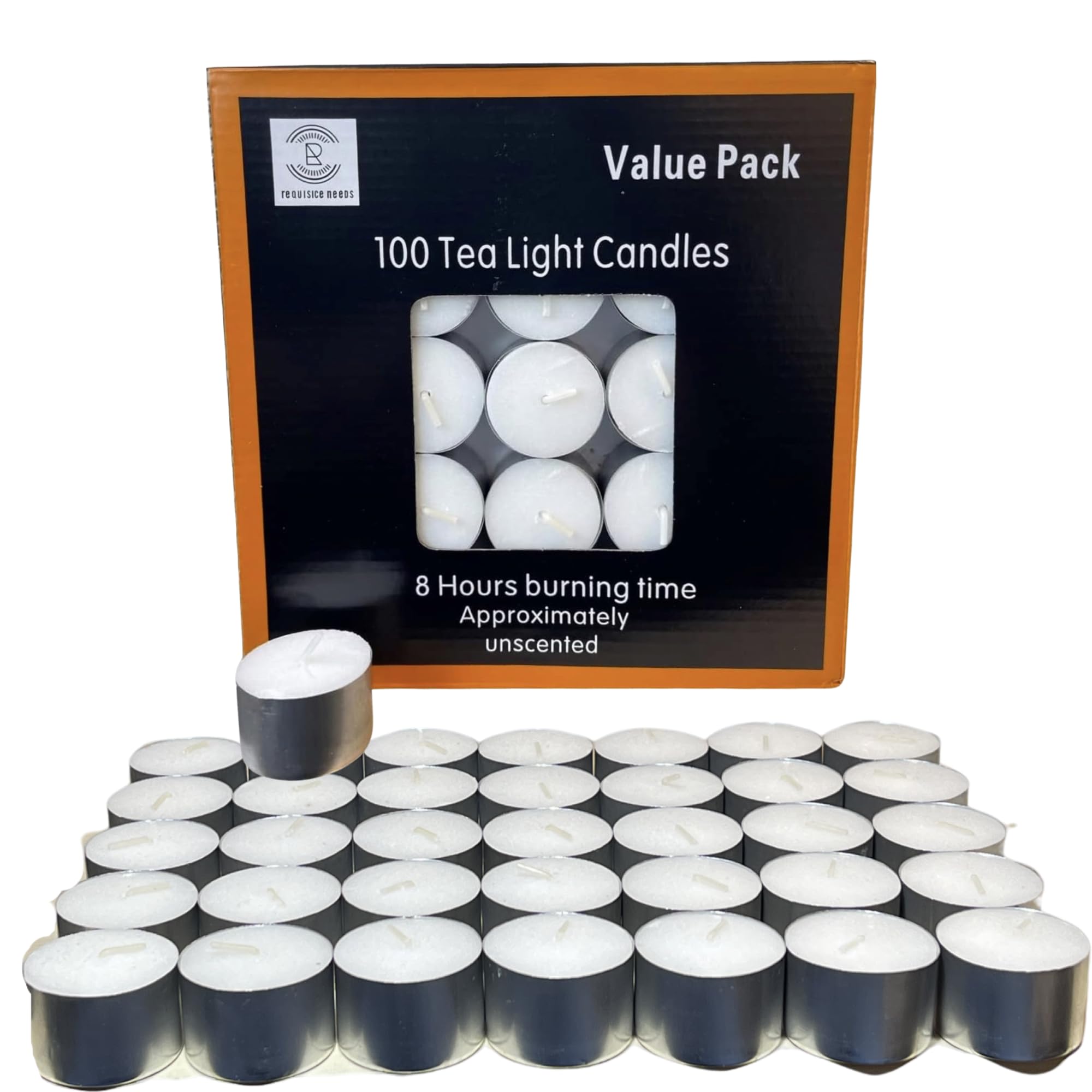 Requisite Needs 100 Tea Light Candles 8 Hour Burn Time White Unscented