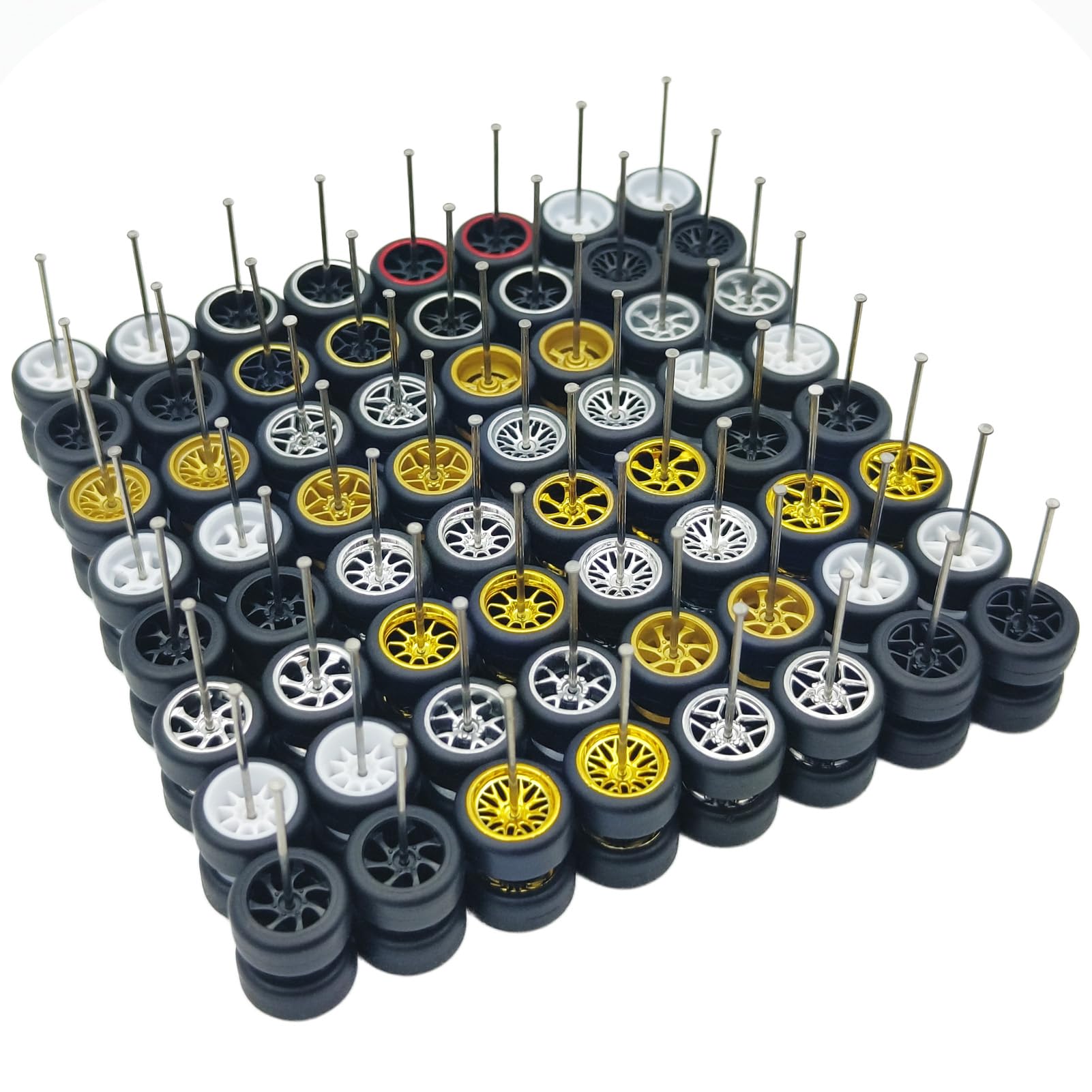 Photo 1 of 1/64 Wheels and Tires Set - 10 Mixed/Random Rubber Wheel Sets - Real Riders Wheel Rims & Tires, Compatible with Hot Wheels & Matchbox