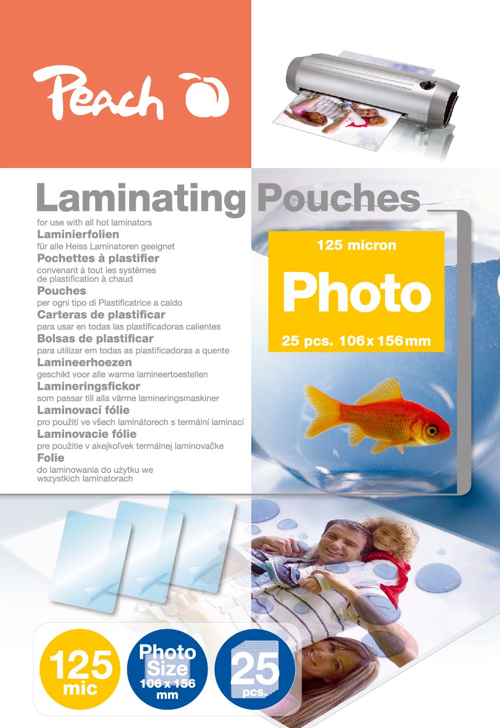 Peach Photo Laminating Pouches 106 x 156mm, 125 mic, glossy, S-PP525-20, set of 25