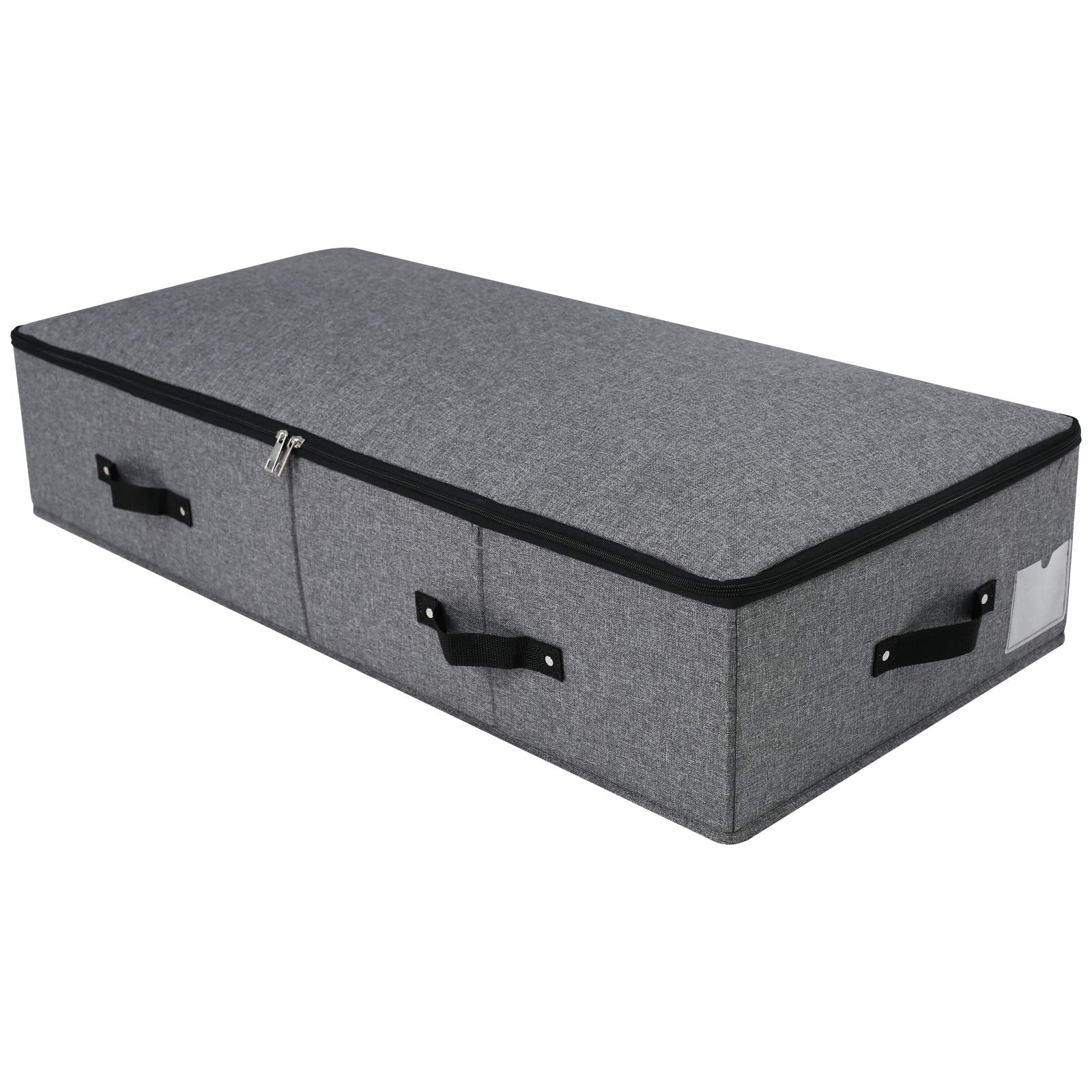 Omygarden Foldable Under Bed Storage Box with Plastic Support Liner, 6 Handles, Zipper Lid, Blankets Clothes Comforters Storage Bin Organizer for Bedroom and Closet, 90×42×18cm, Black Grey