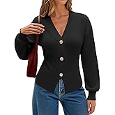 ECOWISH Cardigan Sweaters for Women 2025 Fall Long Sleeve V Neck Button Down Cropped Sweater Winter Ribbed Knit Outwear