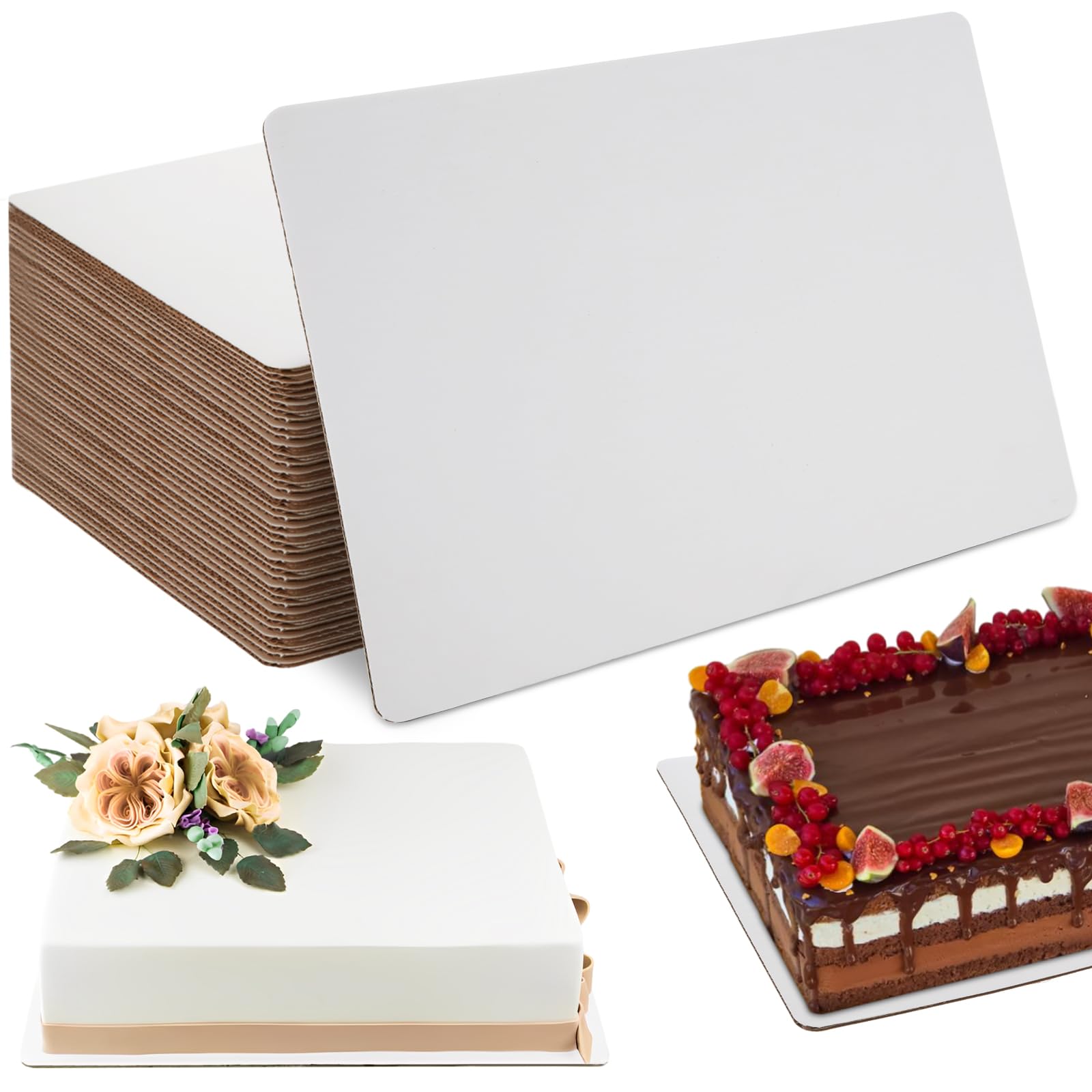 Photo 1 of MUXHEL 50 Pcs 14" x 10" Cake Boards Rectangle, White Cardboard Cake Base Boards, Sturdy Greaseproof Cake Plate for Desserts and Pastries