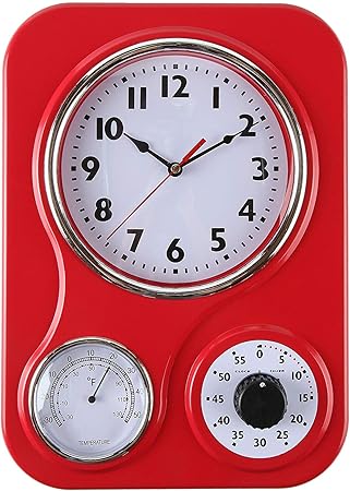 Lily's Home Retro Küchenuhr mit Thermometer und 60-Minuten-Timer, 24 x