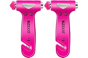SZEOF 2 Packs Car Safety Hammer,Car Window Breaker with Seatbelt Cutter,Multifunctional Car Escape Tool for Girls and Ladies，Automotive Emergency Tools(Pink)…