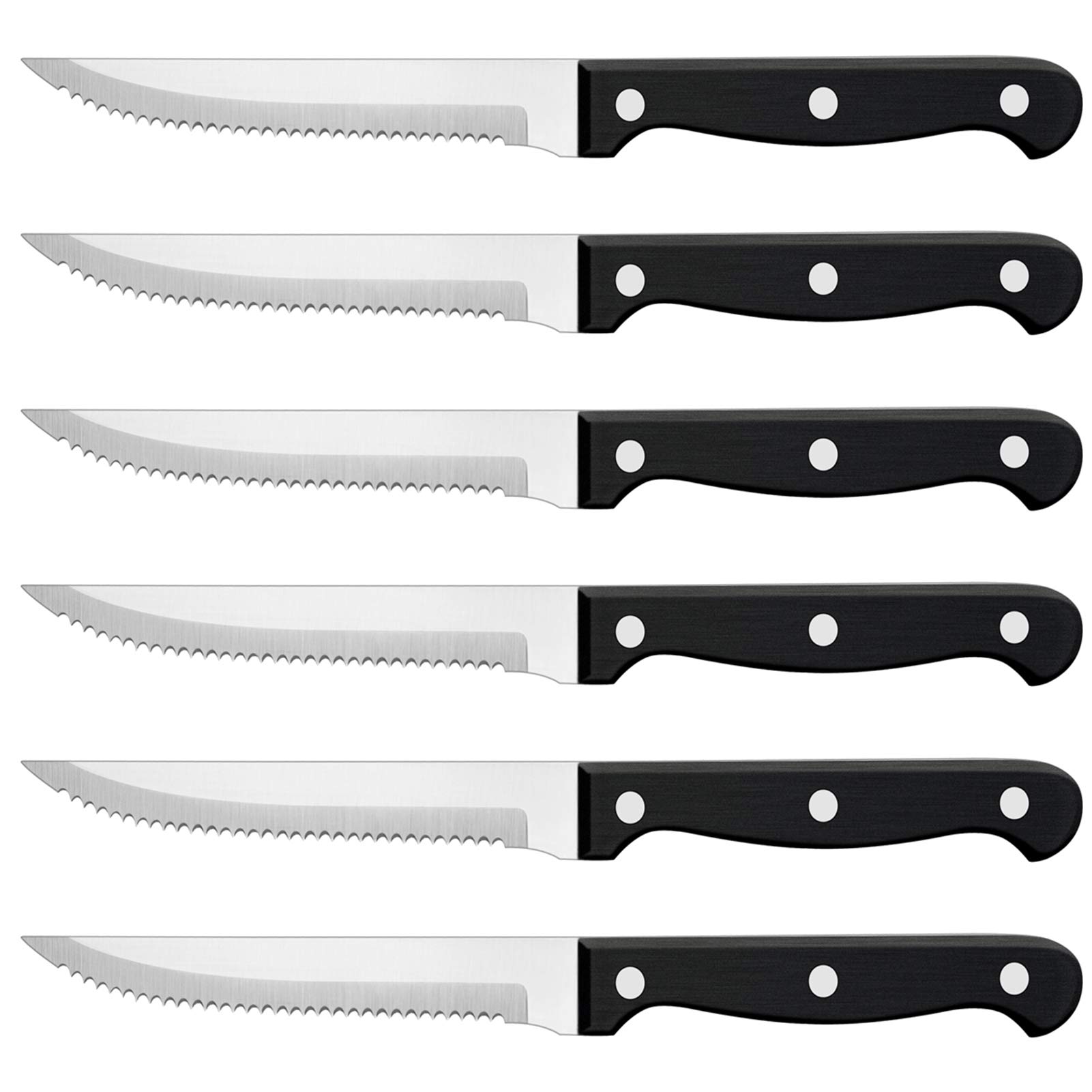 Homikit Steak Knives, Stainless Steel Serrated Kitchen Knife Set of 6, Utility Table Dinner Knife Cutlery Sets for Steak Bread Tomato Meat, Sharp & Classy Design, Dishwasher Safe