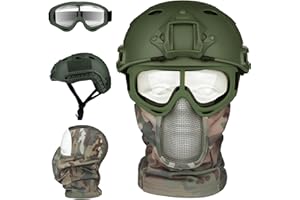 VPZENAR Airsoft Helmet,Black Tactical Helmet,Airsoft Mask Mesh,Elastic Balaclava Mask, Anti Fog Airsoft Goggles, Tactical Full Face Protection, Airsoft Accessories,Military Gear