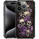 WANKBLC for iPhone 16 Pro Max Case, Shockproof Protective for Man Women Non-Slip for iPhone 16 Pro Max Illustration Scary Skulls Purple Roses Crazy Pattern