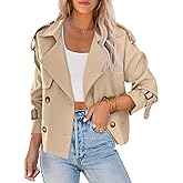 Saodimallsu Women Crop Double Breasted Trench Coat Raglan Sleeve Work Office Cropped Jacket With Pockets