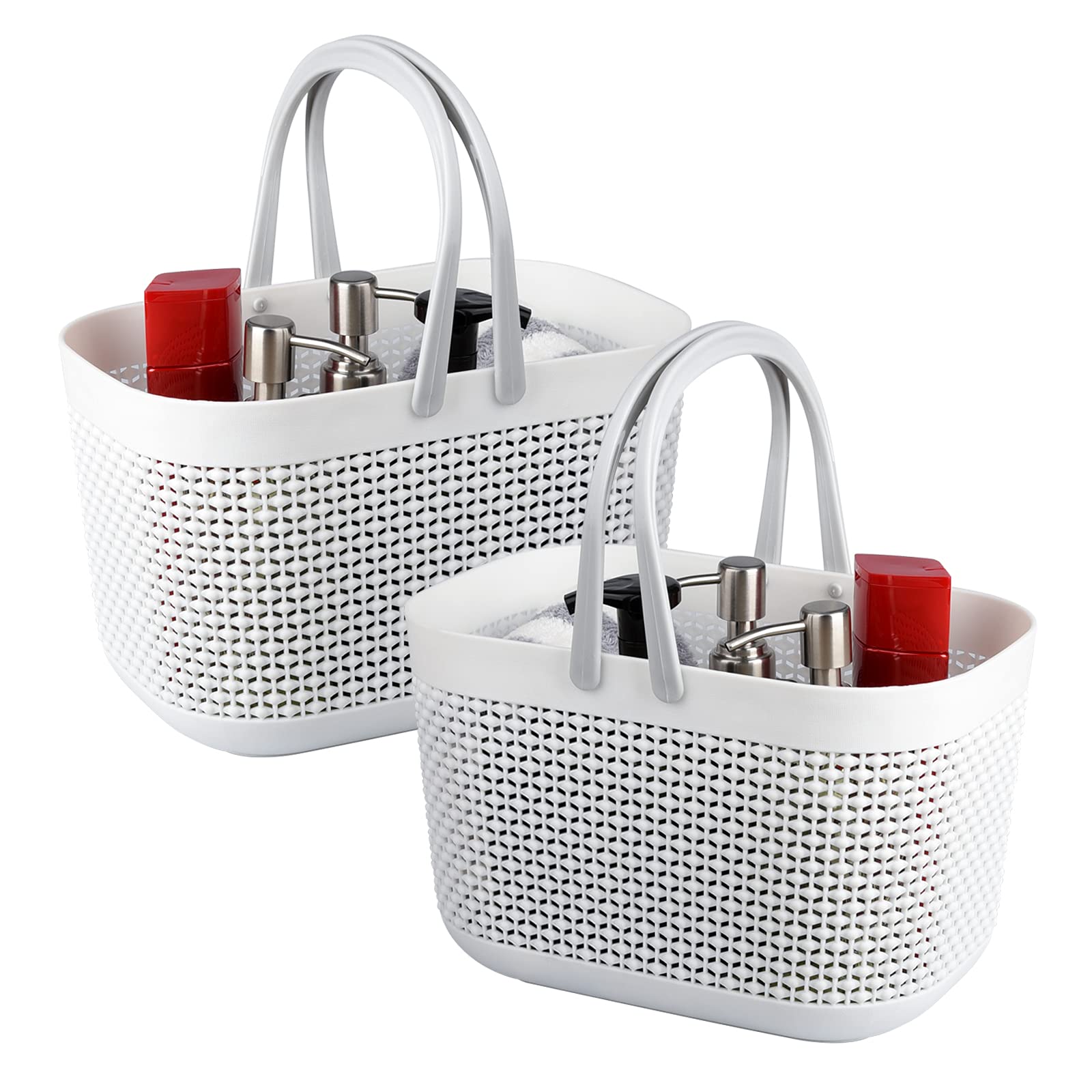 Photo 1 of UUJOLY Portable Shower Caddy Basket Tote, Plastic Storage Basket with Handles Organizer Bins for Kitchen Bathroom College Dorm, White 2 Pack