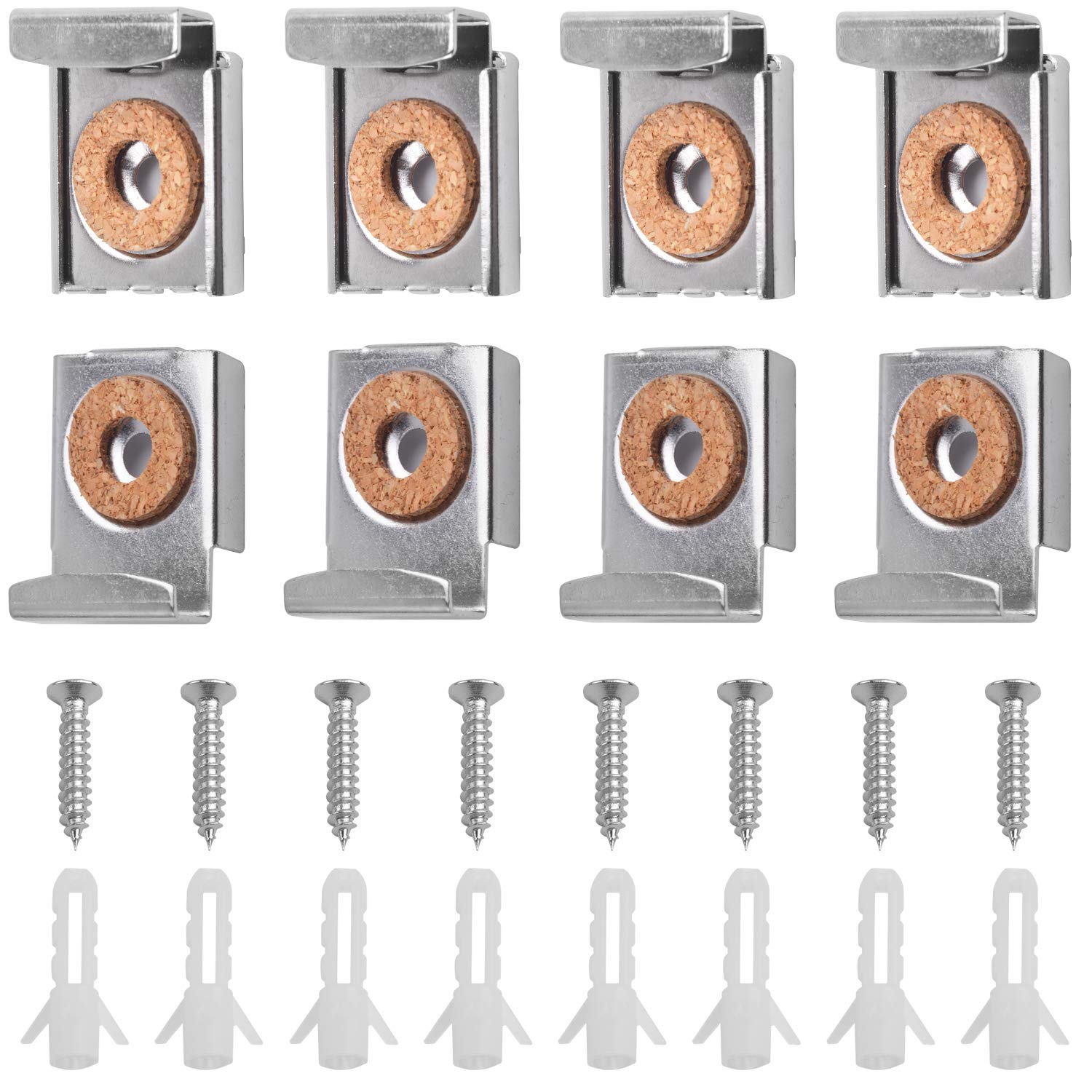 Aylifu Mirror Hanger Clips Set, 2 Sets (8 Pieces) Unframed Mirror Mount Clips, Metal Spring Loaded Mirror Hanger Clips with Screws and Rawl Plugs