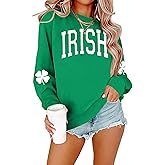 YALUCOR Womens St Patrick's Day Sweatshirt Shenanigans Coordinator Shirt Shamrock Clover Printed Long Sleeve Pullover Tops