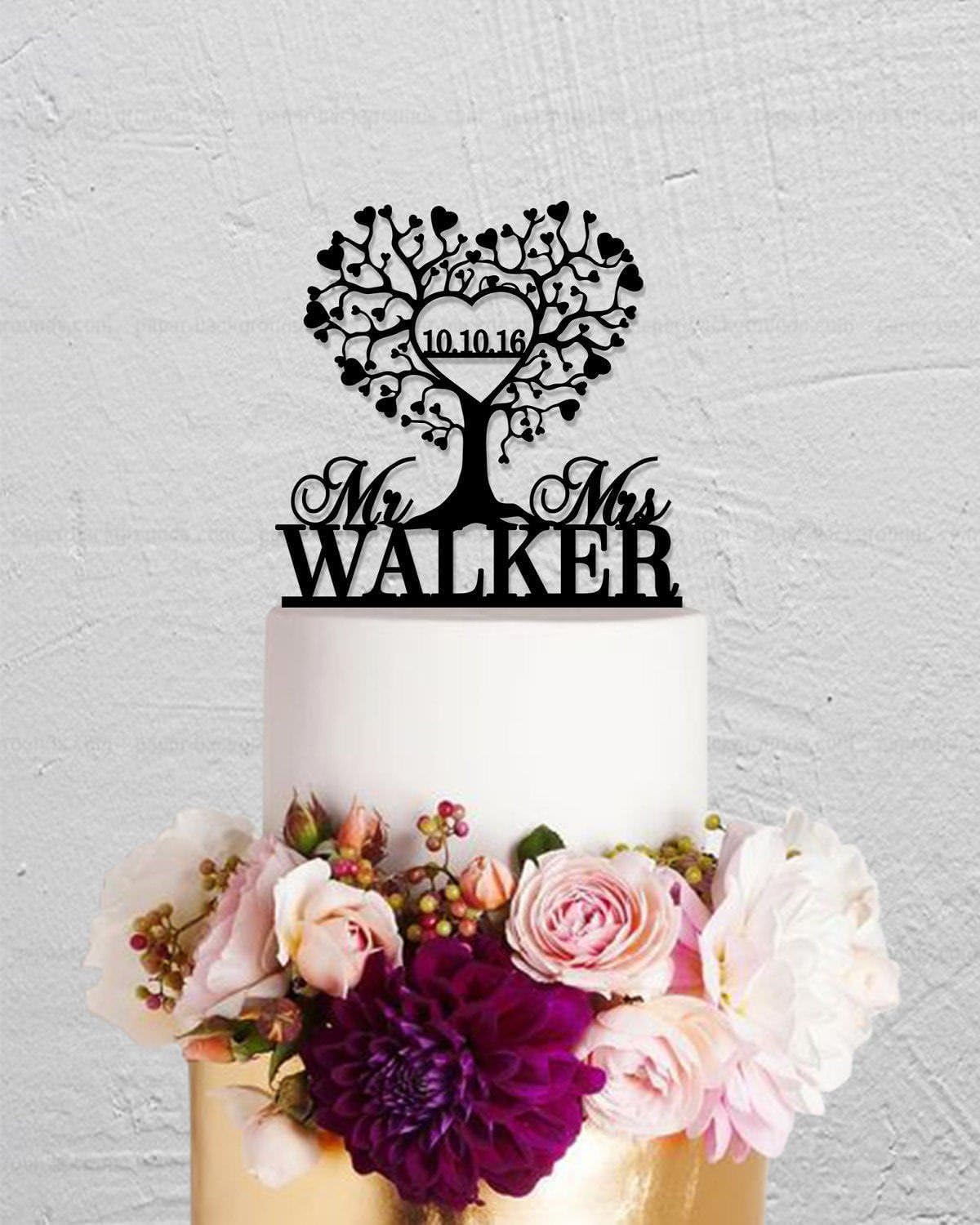 Love Tree Wedding Cake Topper Mr And Mrs Name Personalized Rustic Custom Wedding Cake Toppers Gift Rustic Cake Topper For The Couple