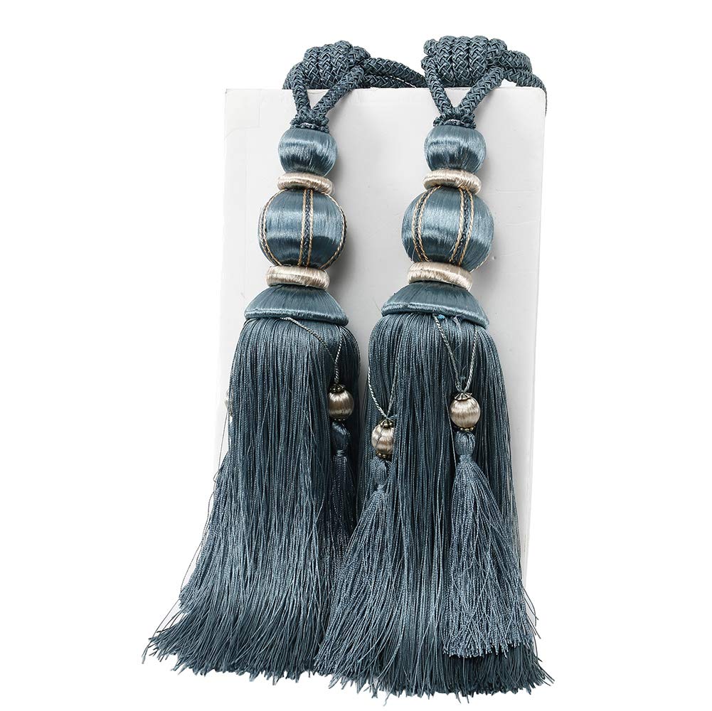 YunNasi 1 Pair Curtain Tie backs for Large and Thick Drape, Tassel Holdbacks Rope for Home and Office,Blue