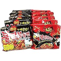 Samyang Top Two Spicy Chicken Hot Ramen Noodle Buldak Variety 10 Pack (5 Each:Hek Nuclear,Original)