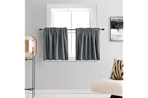 DONREN 24 Inch Length Medium Grey Small Curtains for Bathroom -Blackout Thermal Insulating Curtain Tiers for Bedroom with Rod Pocket(42 by 24 Inches,2 Panels)