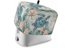 VERSOTILAHOME Teal Sea Turtle Toaster Cover 4 Slice, Coastal Coral Ocean Dustproof Bakeware Oven Protector with Top Hook, Nautical Vintage Waterproof Small Kitchen Appliance Toasters Dust Cover, 12"x11"x8"