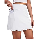 M MOTEEPI Skorts for Woman with Pockets 16" Golf Athletic Skirts Scalloped Hem Tennis Skirt Dressy Casual