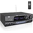 Pyle Wireless Bluetooth Power Amplifier System, 200 Watt Max, Home Theater Audio Stereo Receiver Box with FM/USB, Mic in, RCA Inputs, Echo & 2-Band EQ Control, Digital Display Screen - PT250BA