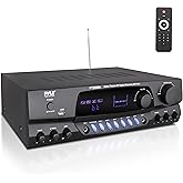 Pyle Wireless Bluetooth Power Amplifier System, 200 Watt Max, Home Theater Audio Stereo Receiver Box with FM/USB, Mic in, RCA Inputs, Echo & 2-Band EQ Control, Digital Display Screen - PT250BA
