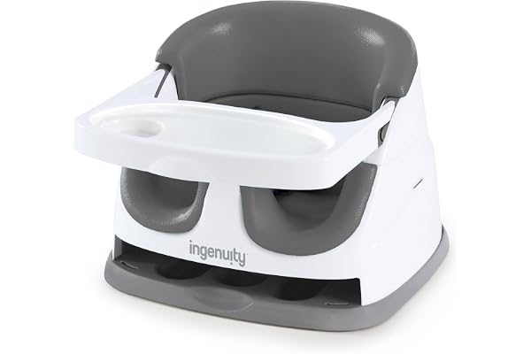 Ingenuity Baby Base 2-in-1 Booster Feeding and Floor Seat with Self-Storing Tray - Slate