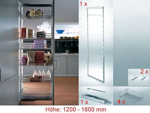 SO-TECH® Dispensa-x Komplettset APOTHEKERAUSZUG Höhe 1200-1600 mm / Breite 300 mm / VVS 100Kg mit SoftstoppPlus und Clickfixx