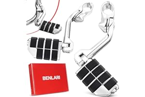 Benlari Highway Pegs,1.25" Highway Footpegs 304 Stainless Steel Adjustable Long Angled Fit for Harley Davidson Touring Street Glide Road Dyna Sportster Softail fits 1-1/4"(32mm) Engine Guard(Chrome)