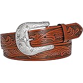 BELTROAD Western Leather Belt for Women Men 1.5" Embossed Country Belt Leather Cowboy Buckle Belts for Jean Vintage Belt Gift
