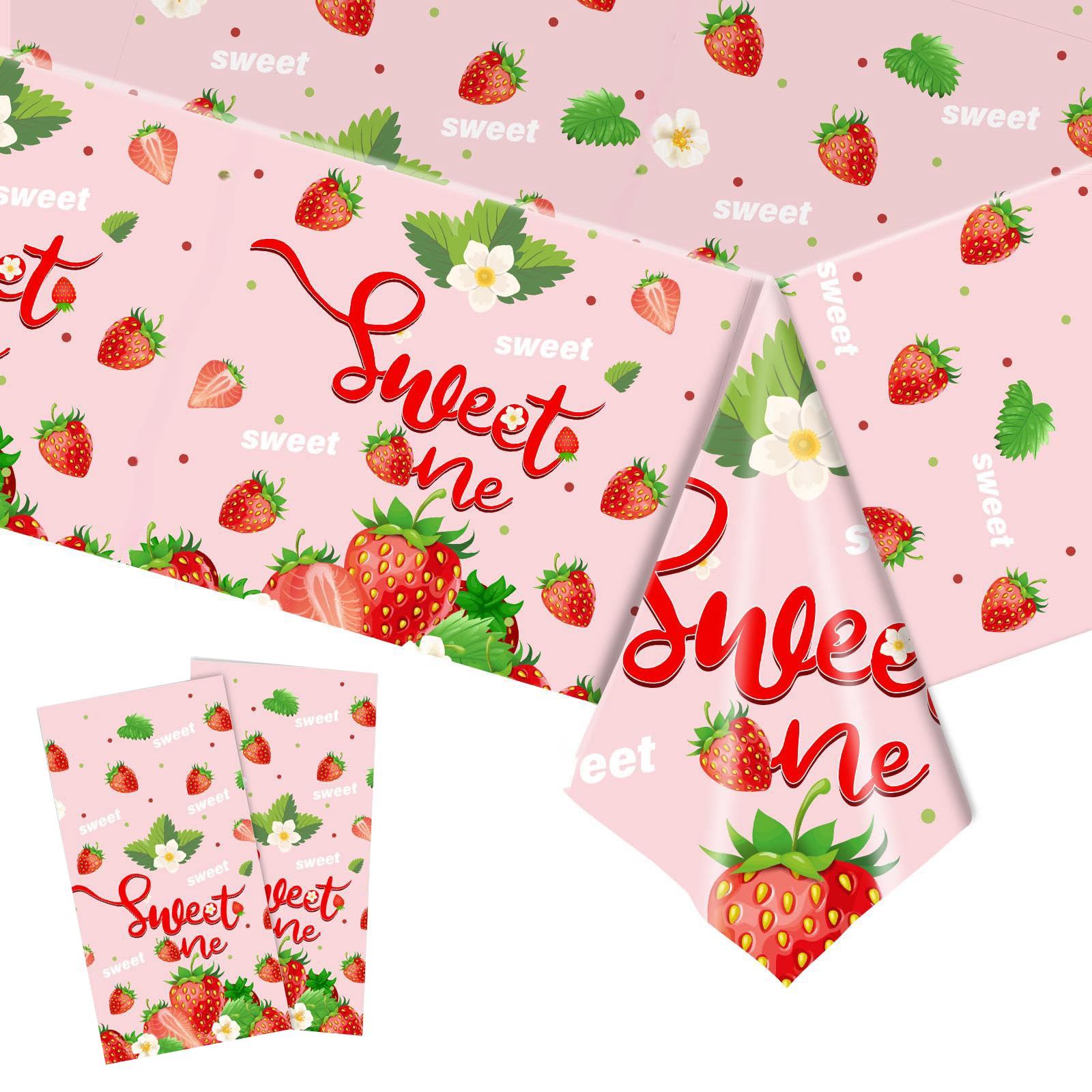 2Pcs Pink Plastic Tablecloth,Strawberry Table Cloth Spring Summer Party Disposable Tablecloth,137*274cm Rectangle Plastic Table Cover Party Tableware Table Cloth for Girls Baby Shower Party Supplie