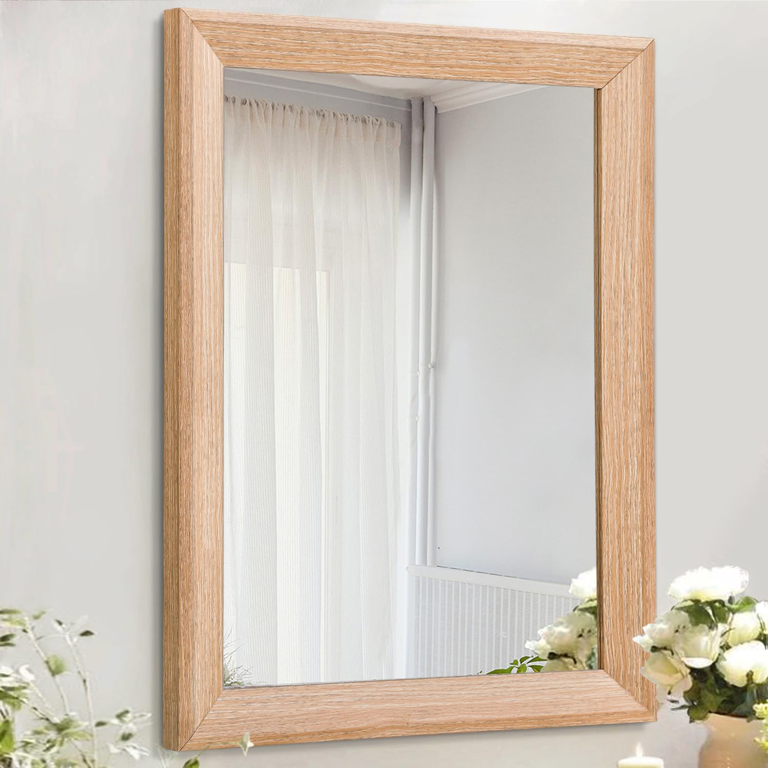 AAZZKANG Rustic Mirrors for Wall with Rectangular Wood Frame Farmhouse Bedroom Bathroom Decorative Hanging Mirror