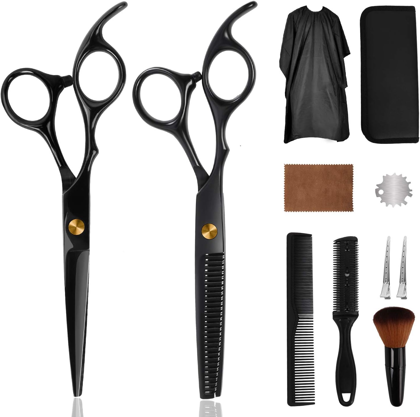 Hair Cutting Scissors Professional 11 PCS, Stainless Steel Haircut Scissors/Shears Kit (6.7-Inches), Thinning Scissors, Comb,Cape, Clips, Black Hairdressing Shears Set for Barber, Salon, Home: Home Improvement