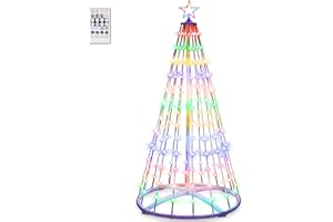Tujoe 1 Pack 12FT Christmas LED Cone Tree Lights 24 Modes Color Changing with Timer Foldable Lighted Trees Waterproof Outdoor String Lights Holiday Decor for Christmas New Year Xmas Decorations