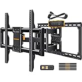 Perlegear Full Motion TV Wall Mount with Power Strip for 42–90 Inch TVs up to 150 lbs, Pre-Assembled TV Mount Has Smooth Swivel, Tilt, Extension, Max VESA 600x400mm, 12“/16”/24” Wood Studs, PGLF11