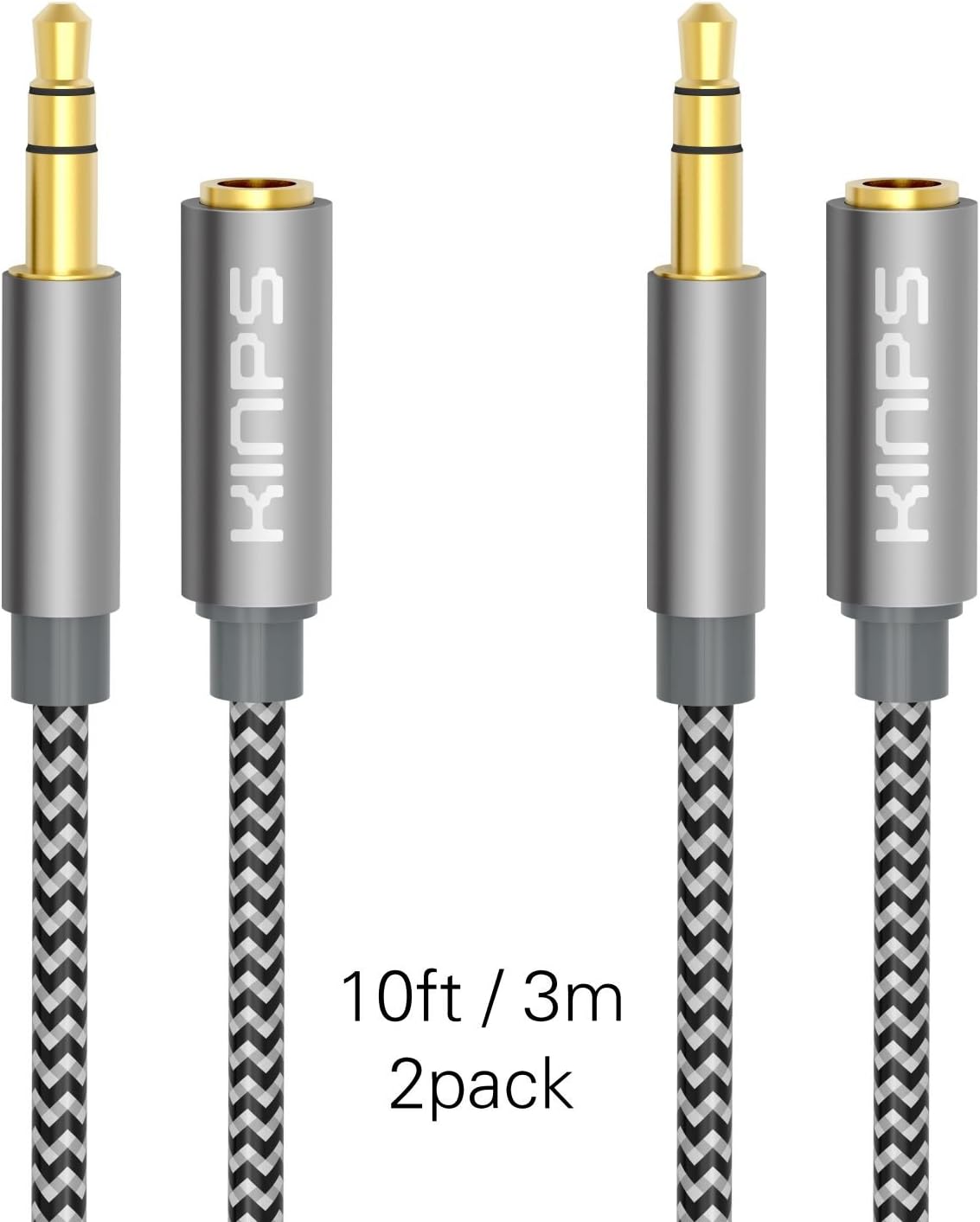 KINPS Audio Auxiliary Stereo Extension Audio Cable 3.5mm Stereo Jack Male to Female, Stereo Jack Cord for Phones, Headphones, Speakers, Tablets, PCs, MP3 Players and More (10FT/ 3M, Nylon-Black): Home Audio & Theater