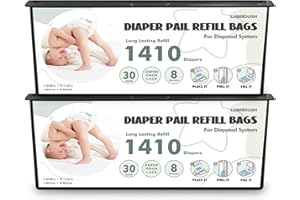 LUBERDUSH Diaper Pail Refill Bags - Compatible with Genie Easy Roll Signature & Platinum Pails | Each 30 Bags Holds Up to 1410 Newborn Diapers | 7-Layer OdorLock Technology | 2 Pack(60 Bags)