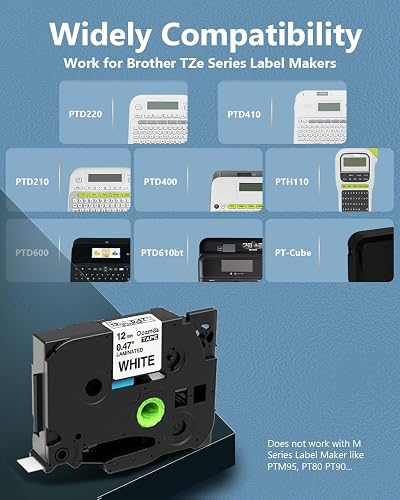 12mm Laminated 4-Pack 12mm Brother Label Maker Tape - Black On White ...