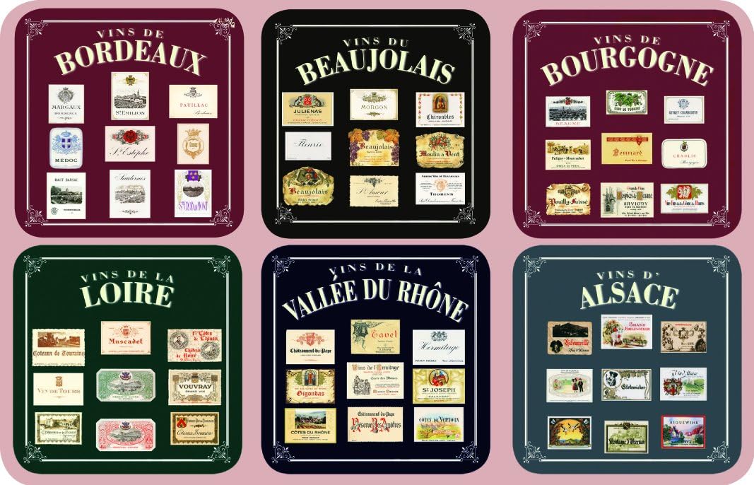 French Classics Set of 6 Coasters vins de France